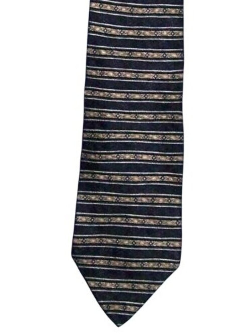 Tie Men's 100 % Silk Neck Tie Puritan Black White Gold Geometric Stripes